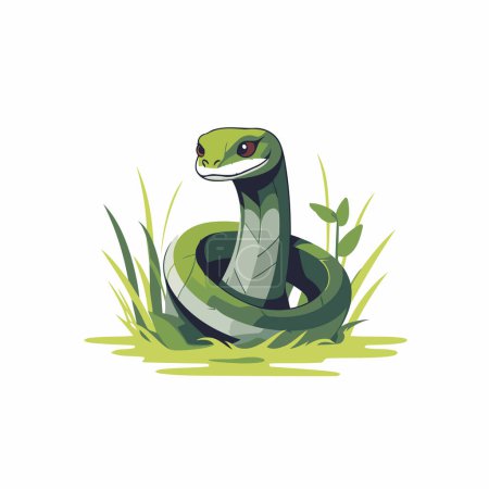 Ilustración de Serpiente verde en el vector de hierba Ilustración aislada sobre un fondo blanco. - Imagen libre de derechos