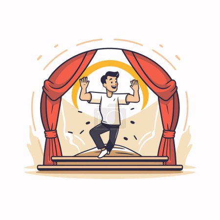 Illustration for Man dancing on stage. Vector illustration in flat style. Isolated on white background. - Royalty Free Image