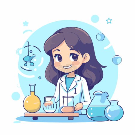 Illustration for Girl scientist in laboratory. Vector illustration in a flat cartoon style. - Royalty Free Image