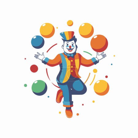 Illustration for Circus clown with balls. Vector illustration in flat cartoon style. - Royalty Free Image