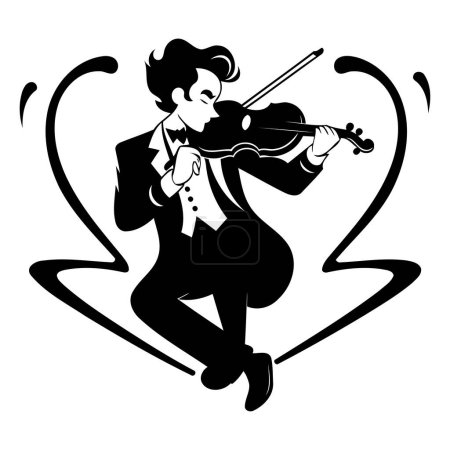 Téléchargez les illustrations : Violoniste jouant du violon. Illustration vectorielle noir et blanc. - en licence libre de droit
