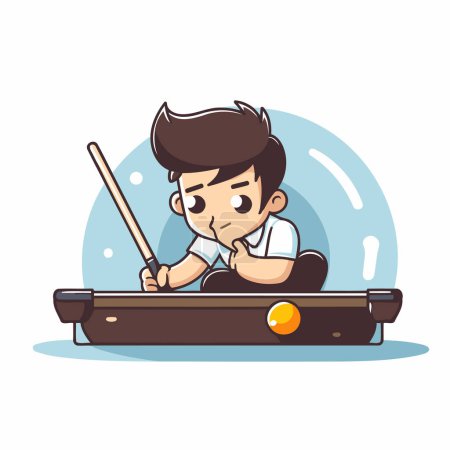 Illustration for Boy playing billiards. Vector illustration of a boy playing billiards. - Royalty Free Image
