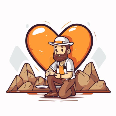 Illustration for Illustration of a Bearded Man Sitting in Front of a Heart - Royalty Free Image