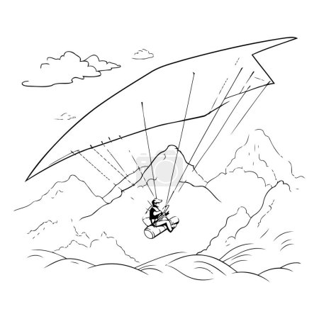 Illustration for Paraglider flying over the mountains. Hand drawn vector illustration. - Royalty Free Image