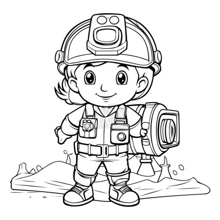 Illustration for Black and White Cartoon Illustration of Cute Little Fireman Boy Character for Coloring Book - Royalty Free Image