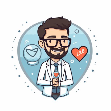 Illustration for Doctor with a beard and glasses holding a stethoscope. Vector illustration. - Royalty Free Image