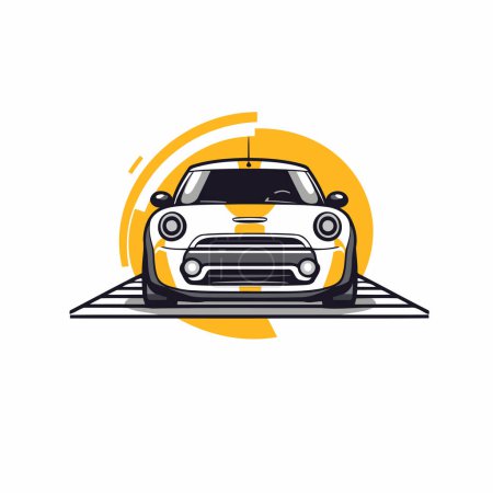 Téléchargez les illustrations : Modèle de logo de service de voiture. Illustration vectorielle d'une voiture moderne sur la route. - en licence libre de droit