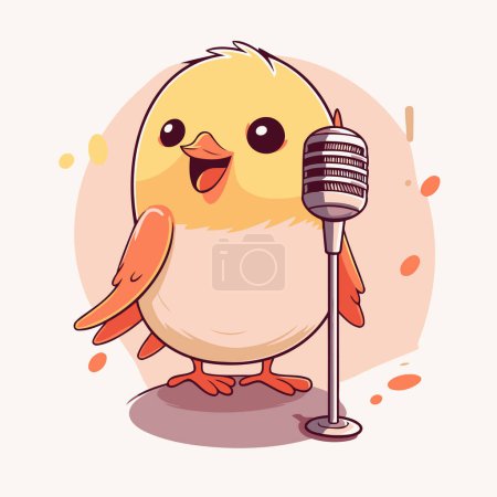Ilustración de Linda chica cantando en un micrófono. Ilustración vectorial en estilo de dibujos animados. - Imagen libre de derechos