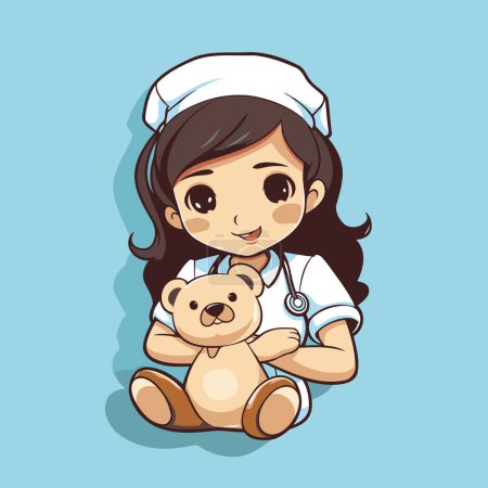 Illustration for Nurse with teddy bear cartoon character vector illustration graphic design. - Royalty Free Image