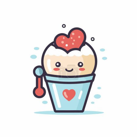Illustration for Cute ice cream cup with heart. Vector illustration in flat style - Royalty Free Image