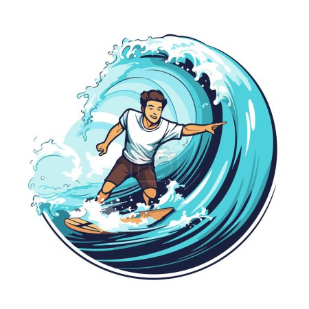 Illustration for Vector illustration of a surfer riding a wave on a surfboard - Royalty Free Image