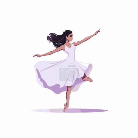 Téléchargez les illustrations : Jeune belle ballerine dans une robe blanche dansant ballet. Illustration vectorielle. - en licence libre de droit