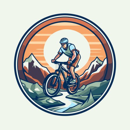 Illustration for Mountain biker riding on the road in the mountains. Vector illustration - Royalty Free Image