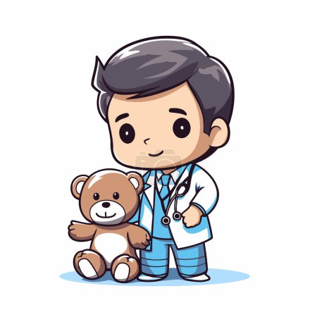 Illustration for Cute doctor with teddy bear and stethoscope vector illustration - Royalty Free Image