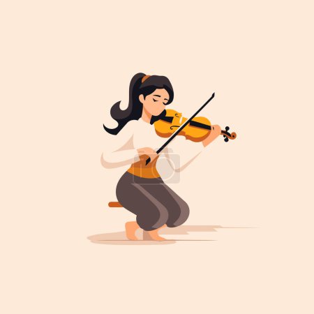 Téléchargez les illustrations : Femme jouant de l'illustration vectorielle de violon. Jolie fille avec un violon. - en licence libre de droit