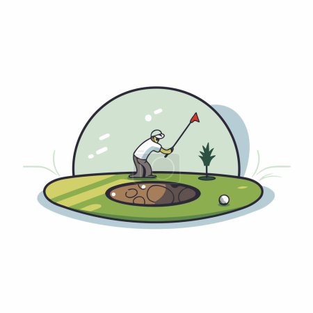 Téléchargez les illustrations : Golfeur sur terrain de golf. Illustration vectorielle en style plat. - en licence libre de droit