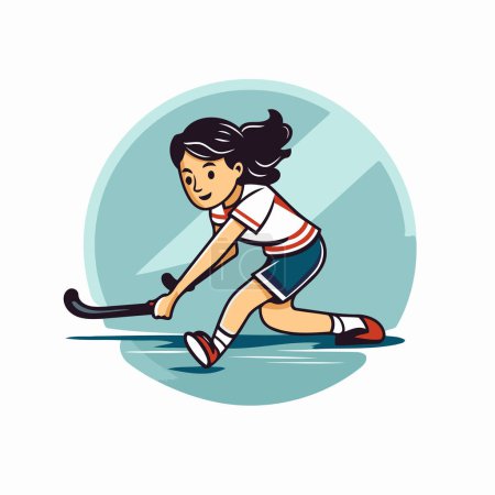 Illustration for Cute girl hockey player with stick and puck. Vector illustration. - Royalty Free Image