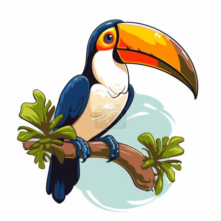 Téléchargez les illustrations : Oiseau toucan assis sur une branche. Illustration vectorielle de bande dessinée. - en licence libre de droit