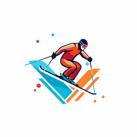 Téléchargez les illustrations : Modèle de conception de logo vectoriel skieur. Concept de logo ski skieur. - en licence libre de droit