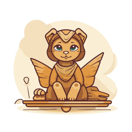 Ilustración de Ilustración vectorial de un lindo león de dibujos animados sentado en una bandeja de madera. - Imagen libre de derechos