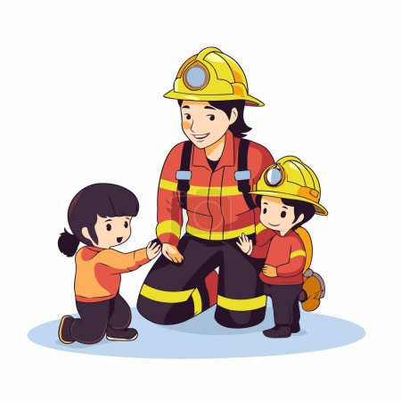 Ilustración de Equipo de bomberos en uniforme y casco con ilustración vectorial infantil diseño gráfico - Imagen libre de derechos