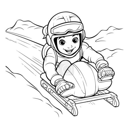 Téléchargez les illustrations : Cartoon skieur sur une motoneige. Illustration vectorielle pour livre à colorier - en licence libre de droit