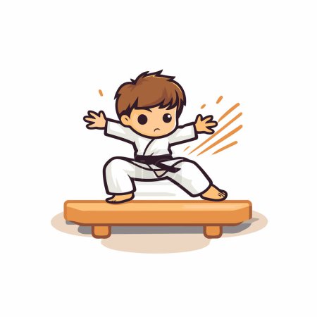 Téléchargez les illustrations : Taekwondo garçon dans le vecteur de dessin animé kimono Illustration. - en licence libre de droit