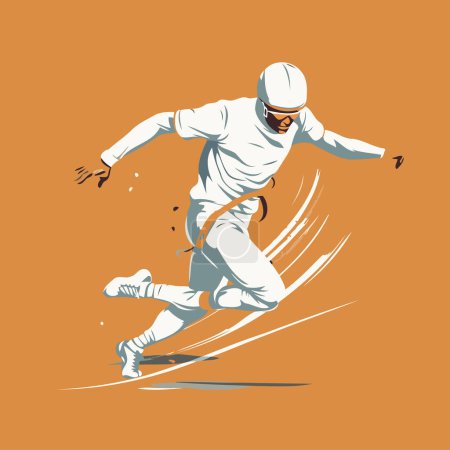 Illustration for Vector illustration of a snowboarder jumping on an orange background. - Royalty Free Image