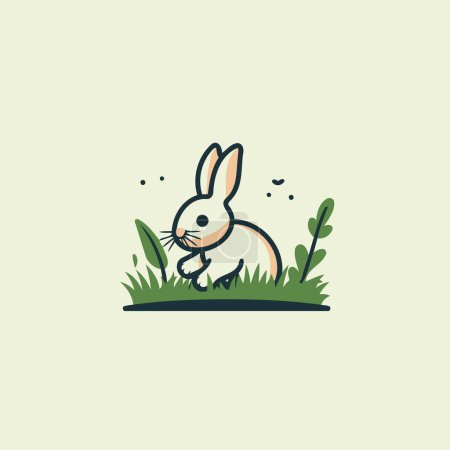 Illustration for Easter bunny in the grass. Vector illustration in flat style. - Royalty Free Image