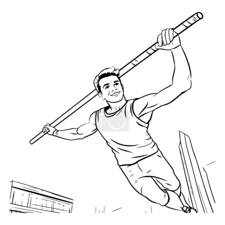 Téléchargez les illustrations : Athlète courant avec chauve-souris à la main. Illustration vectorielle d'un sportif. - en licence libre de droit