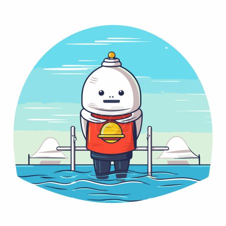 Téléchargez les illustrations : Mignon robot flottant dans la mer. Illustration vectorielle dans le style dessin animé. - en licence libre de droit