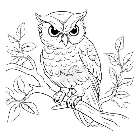 Ilustración de Búho en una rama. Página para colorear libro para adultos. - Imagen libre de derechos