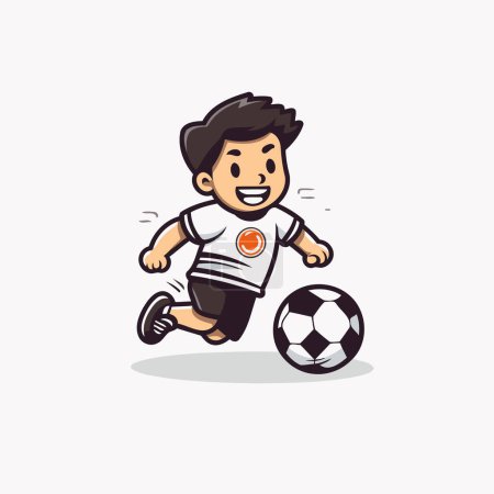 Illustration for Cartoon soccer player running and kicking the ball. Vector illustration. - Royalty Free Image