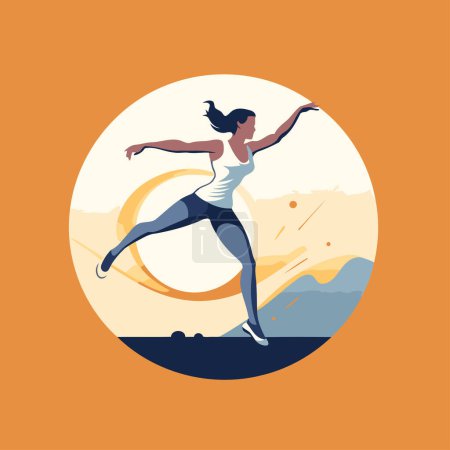 Illustration for Woman running in the circle. Sport vector illustration in flat style. - Royalty Free Image