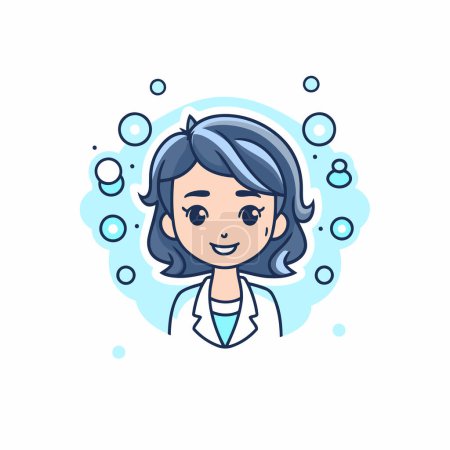 Illustration for Cute girl in lab coat with soap bubbles. Vector illustration. - Royalty Free Image