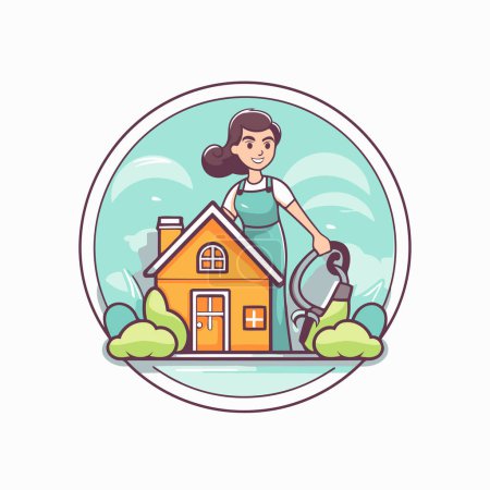 Illustration for House cleaning service concept. Vector illustration in cartoon style on white background. - Royalty Free Image