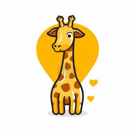 Téléchargez les illustrations : Jolie girafe avec cœur. Icône de dessin animé animal. Illustration vectorielle - en licence libre de droit