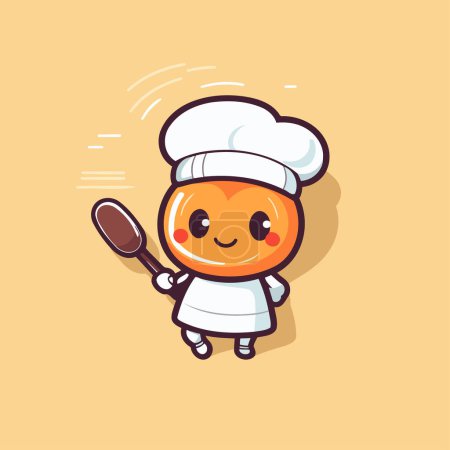Illustration for Cute cartoon chef character with spoon and chef hat. Vector illustration. - Royalty Free Image