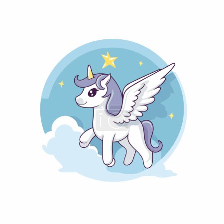 Illustration for Cute cartoon unicorn with wings flying in the sky. Vector illustration. - Royalty Free Image