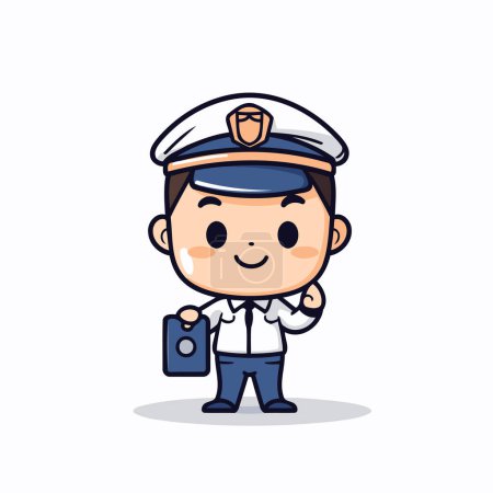 Téléchargez les illustrations : Policier - mignon dessin animé policier personnage vectoriel illustration - en licence libre de droit