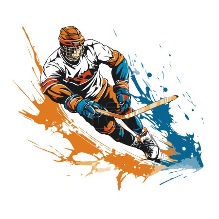 Ilustración de Jugador de hockey sobre hielo. Ilustración vectorial de un jugador de hockey en acción. - Imagen libre de derechos