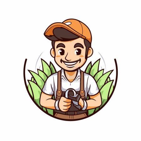 Illustration for Illustration of a photographer holding a camera set inside circle done in cartoon style. - Royalty Free Image