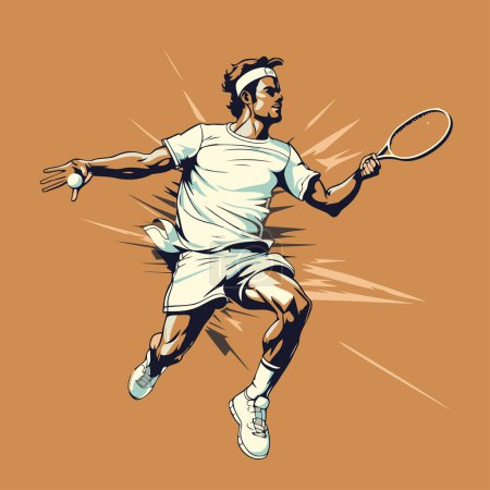 Illustration for Tennis player with racket and ball. Vector illustration of tennis player. - Royalty Free Image