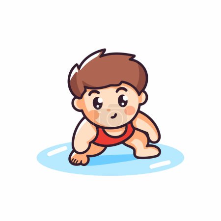 Illustration for Cute little boy swims in the pool. Vector illustration. - Royalty Free Image