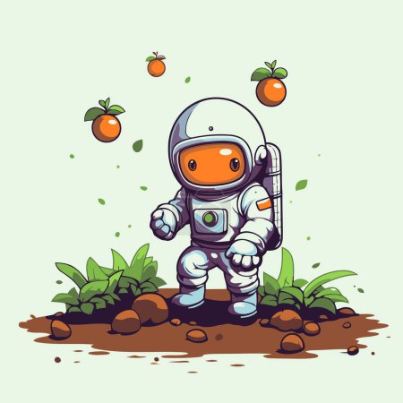 Illustration for Astronaut in the earth. Vector illustration. Cartoon style. - Royalty Free Image