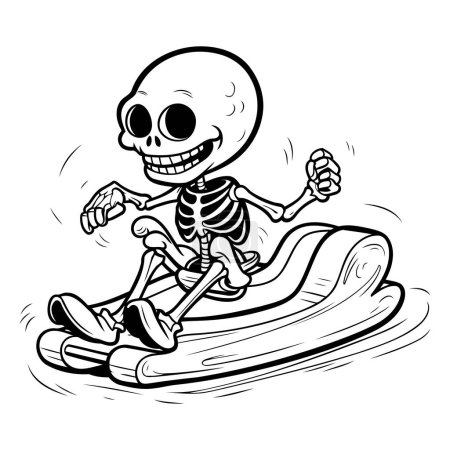 Illustration for Skull Skateboarding - Black and White Cartoon Illustration. Vector - Royalty Free Image