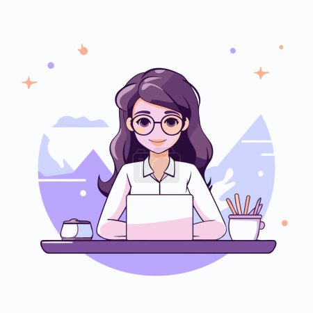 Illustration for Woman working on laptop at home. Freelance. remote work concept. Vector illustration - Royalty Free Image