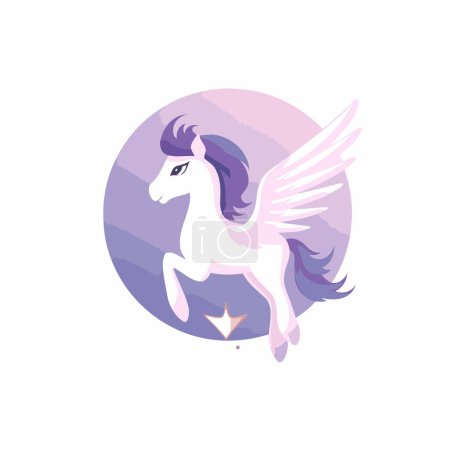 Ilustración de Lindo unicornio de fantasía con alas. Ilustración vectorial en estilo plano. - Imagen libre de derechos