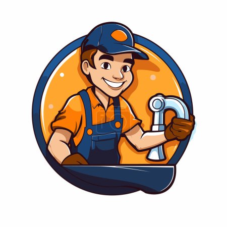 Illustration for Plumber with wrench. Vector illustration of a plumber in uniform with wrench. - Royalty Free Image