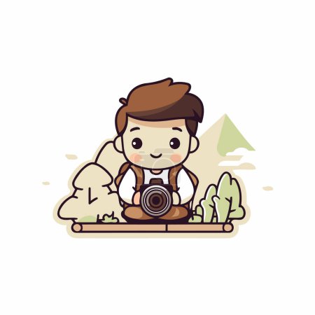 Illustration for Photographer boy with camera. Vector illustration. Flat design style. - Royalty Free Image